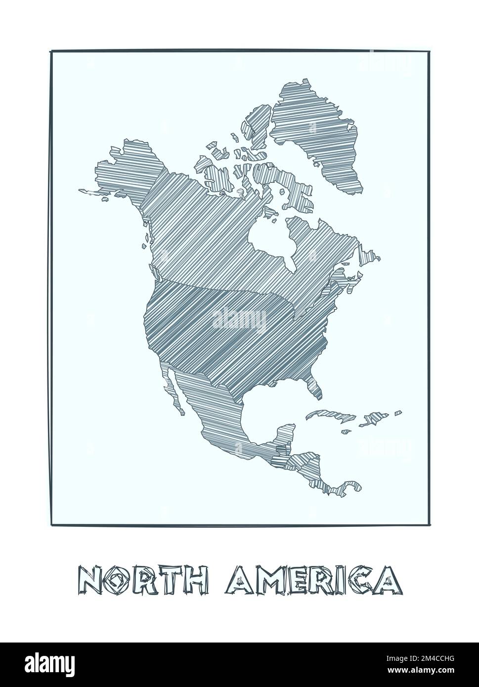 Sketch map of North America Grayscale - Sketch Map Of North America Grayscale Hand Drawn Map Of The Continent Filled Regions With Hachure Stripes Vector Illustration 2M4CCHG