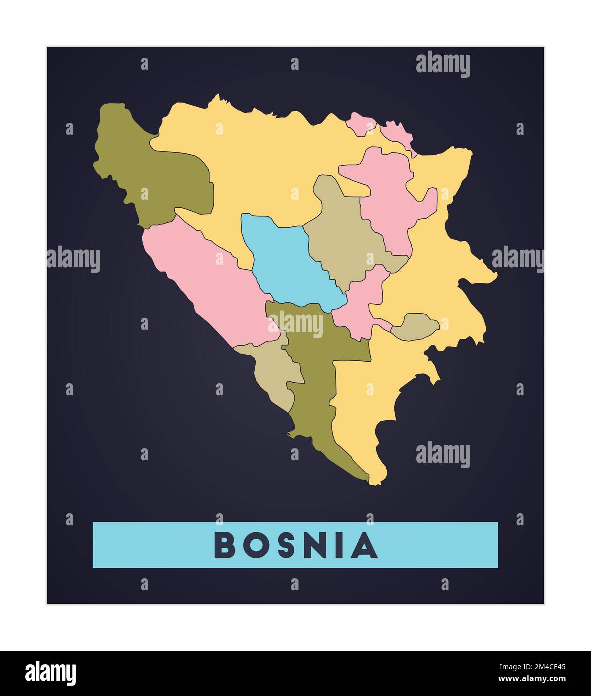 Bosnia map. Country poster with regions. Shape of Bosnia with country name. Artistic vector illustration. Stock Vector