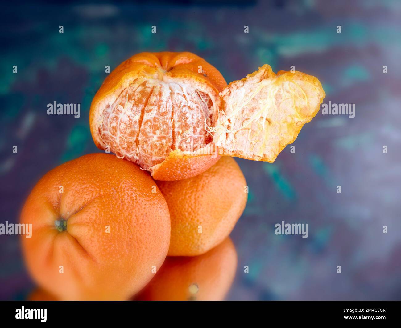 Easy peel sweet Tangerines on clean neutral background. Natural close ...