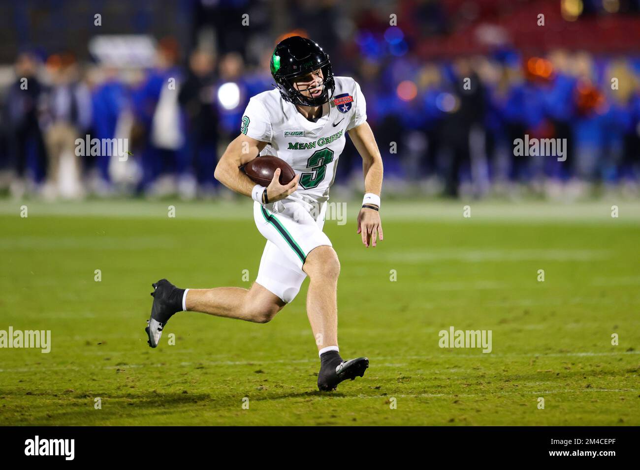 North Texas Mean Green quarterback Stone Earle (3) runs for 7 yards to the Boise State 5 yardline with 8:53 left during the 4th quarter of the 2022 Fr Stock Photo