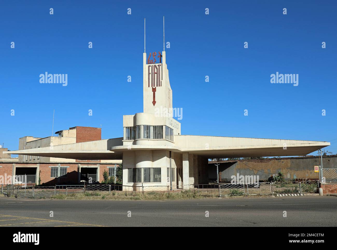 Famous art deco Fiat Tagliero building shaped like a plane in Asmara Stock Photo