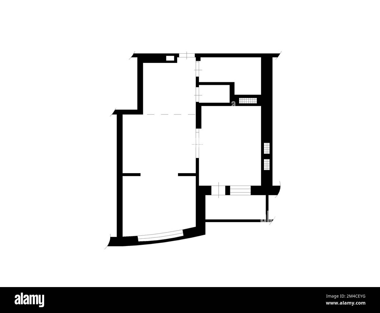 Drawing floorplan. 2d floor plan. Black&white floor plan. House with interior, floor plan, blueprints and colored walls on a white background. Stock Photo