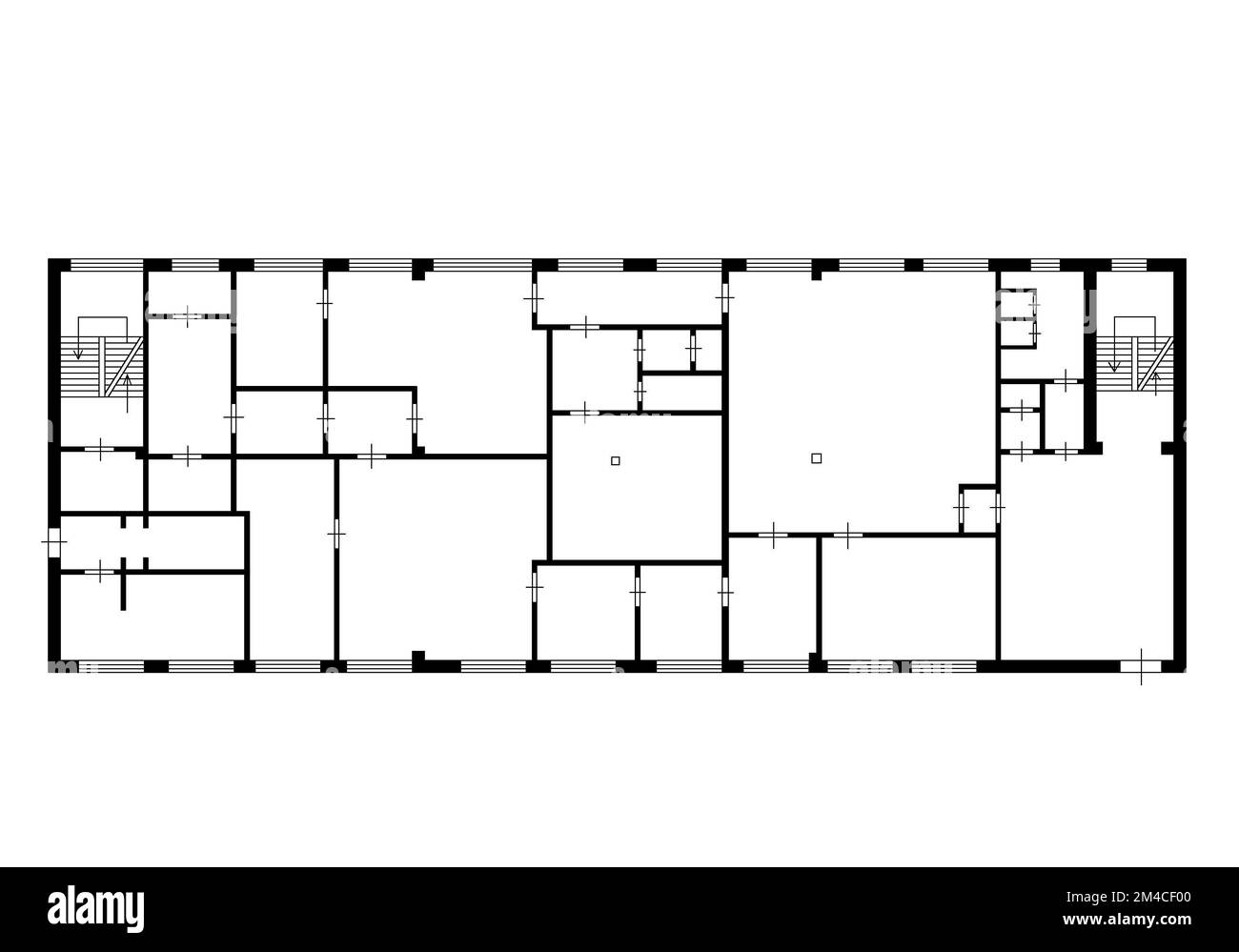 Drawing floorplan. 2d floor plan. Black&white floor plan. House with interior, floor plan, blueprints and colored walls on a white background. Stock Photo