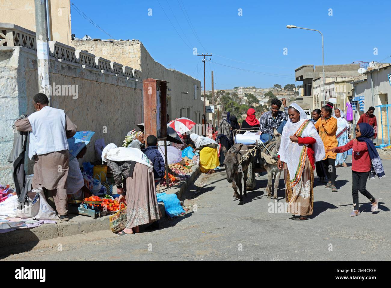 Street life at a rural village in the remote highlands of Eritrea Stock Photo