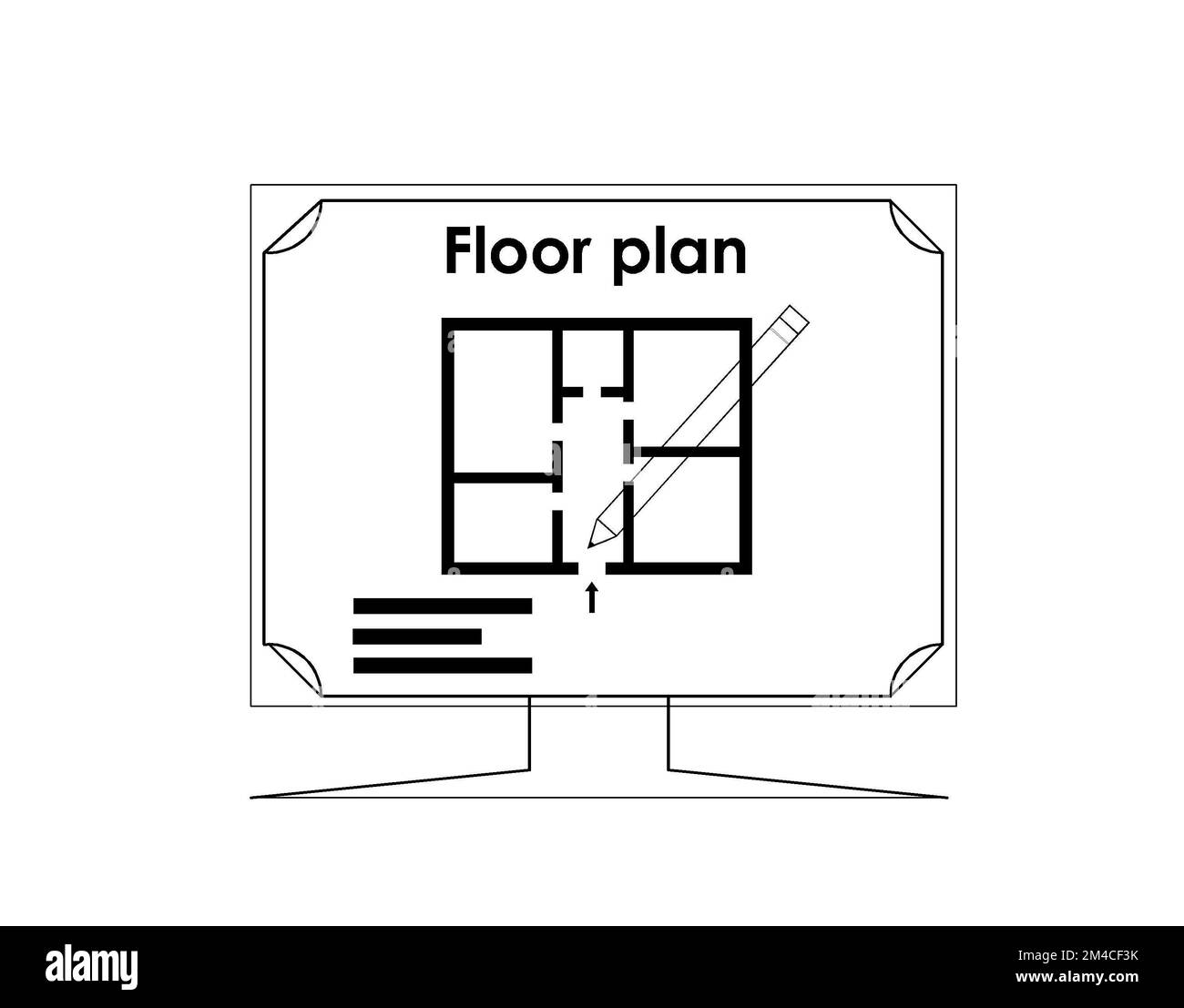 Black and white house floor plan, blueprint. House apartment with furniture. Floor plan of an apartment building. Unusual floor plan. Stock Photo