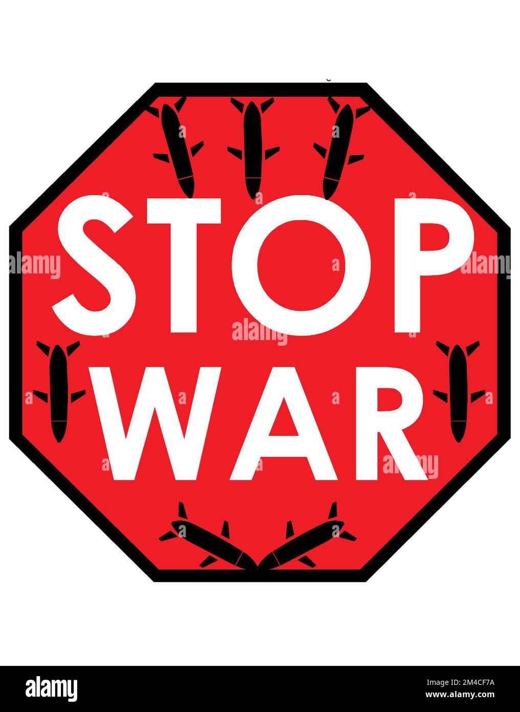 Stop war. Illustration of the red Stop road sign with the word war. No more war sign concept icon. Stop war icon. Stock Photo