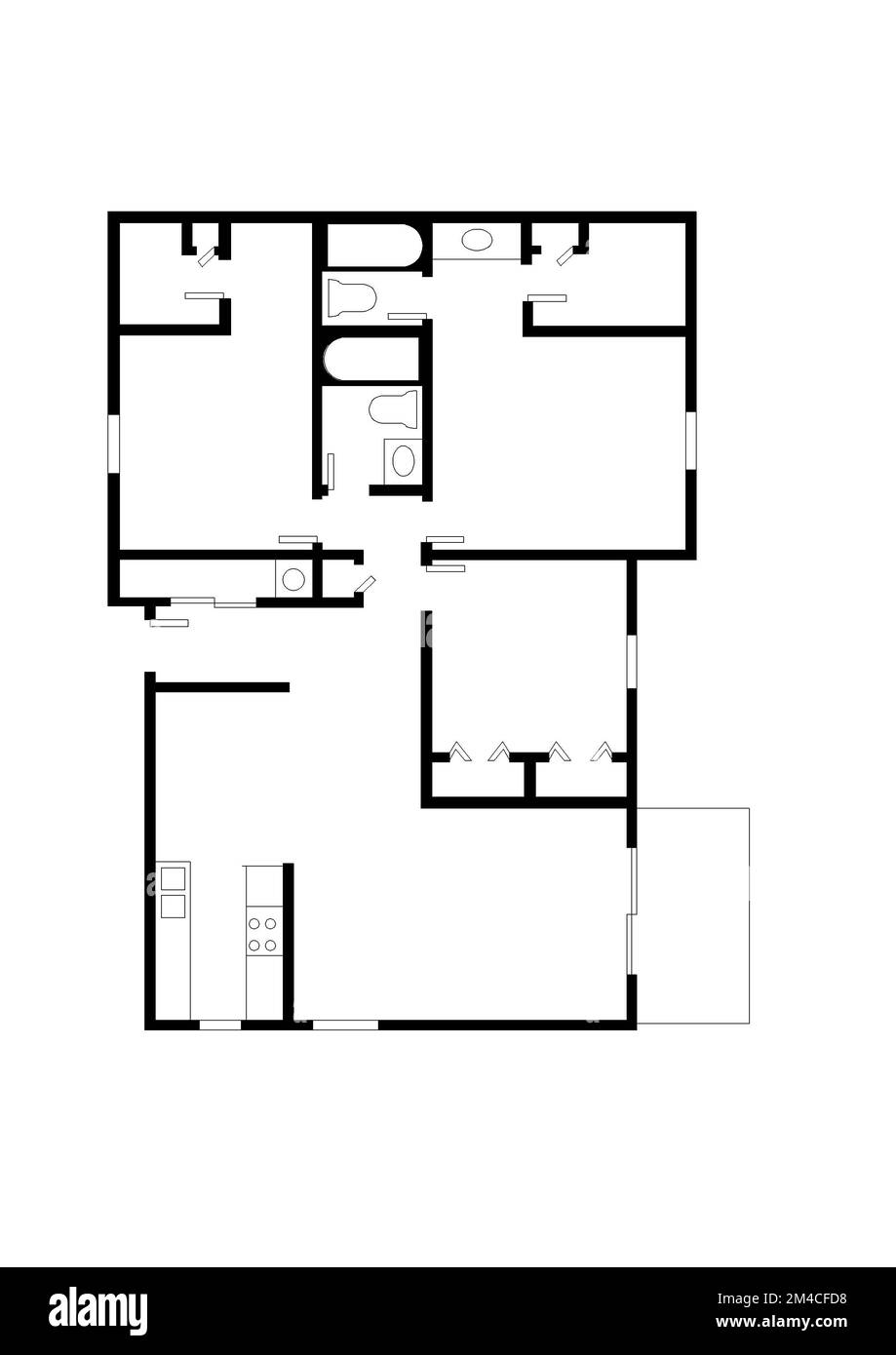 Property logo images. House black line icon. Floor plan icon. Popular media element. Home real estate symbol. Stock Photo