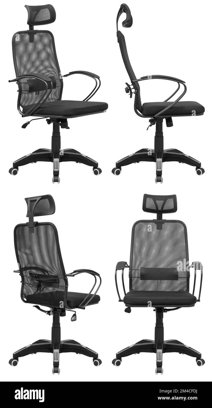 Office computer chair, with a mesh back. Isolated from the background