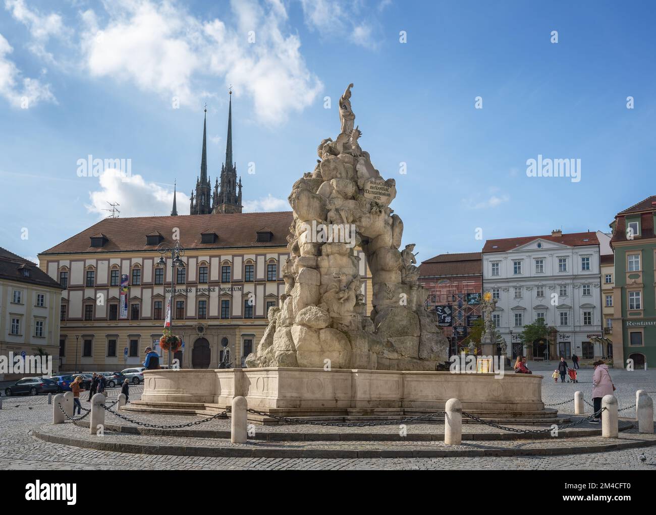 Parnas Fountain at Cabbage Market Square (Zelny trh) - Brno, Czech Republic Stock Photo