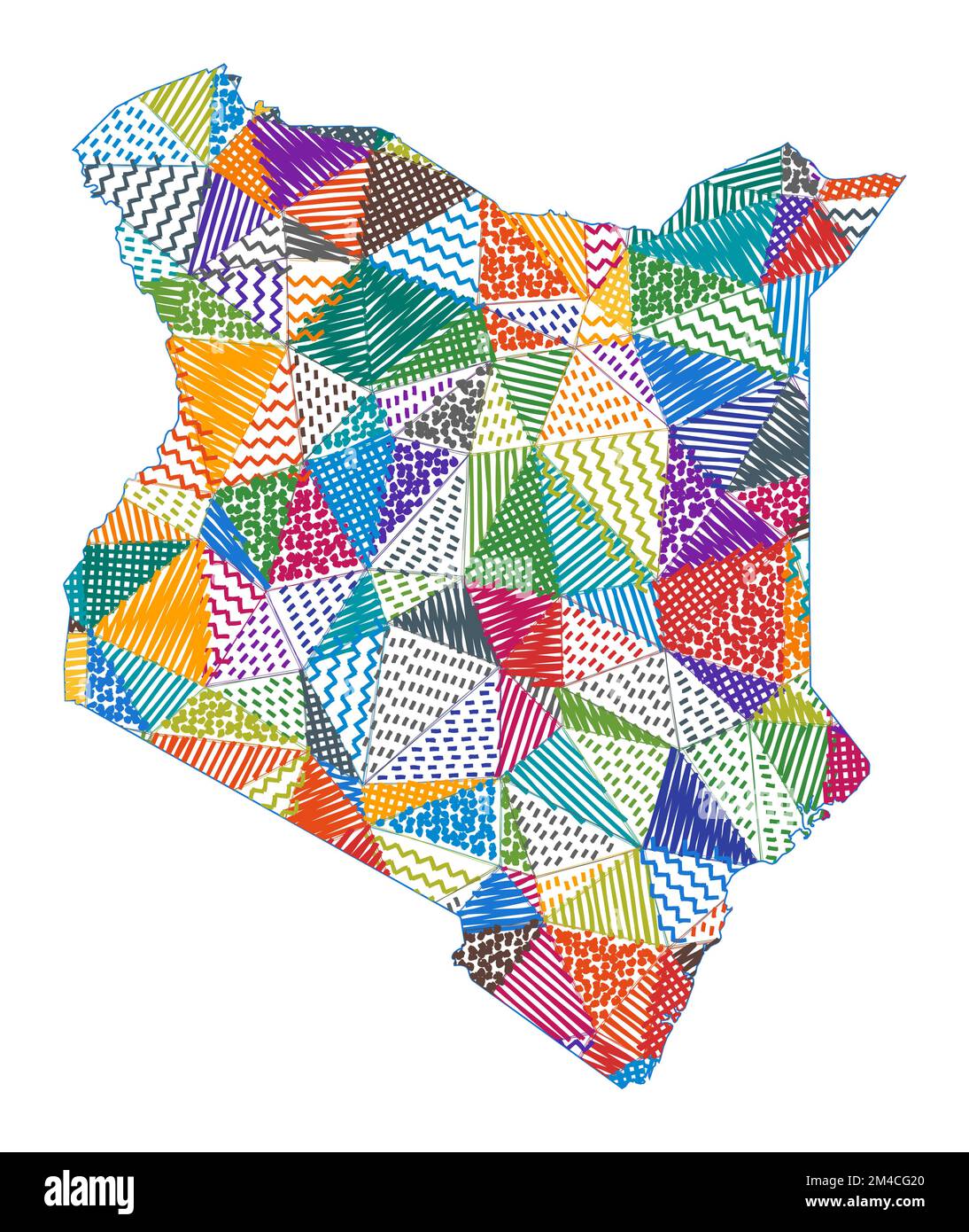 Kid style map of Kenya. Hand drawn polygons in the shape of Kenya