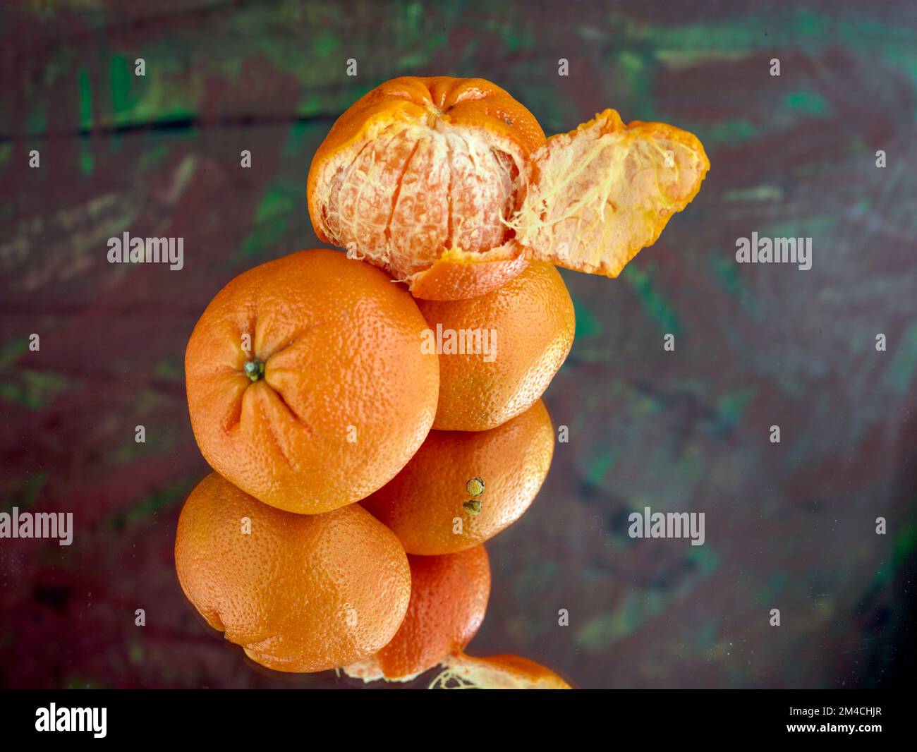 Easy peel sweet Tangerines on clean neutral background. Natural close ...