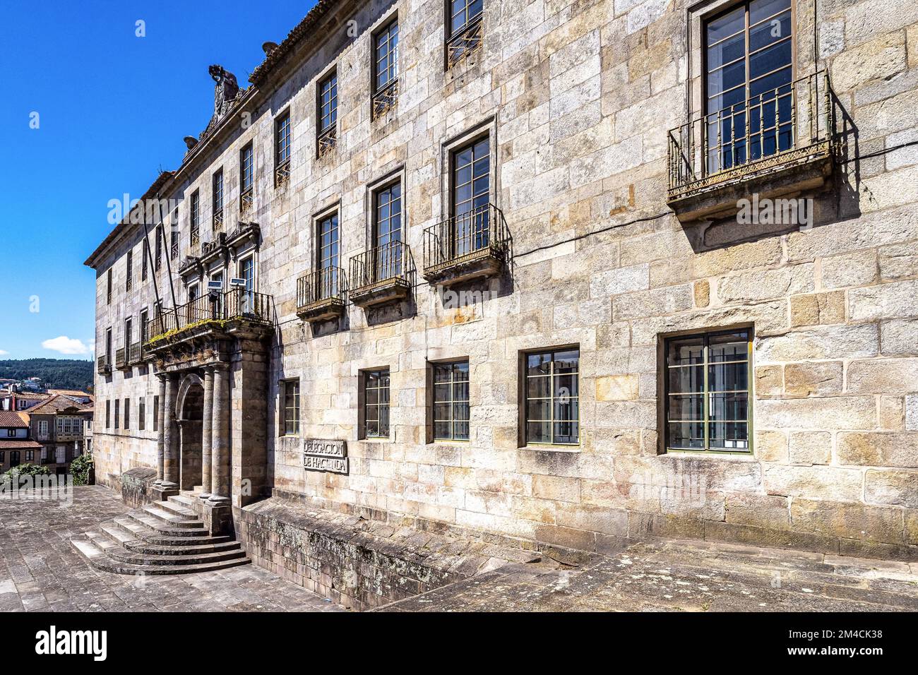 Herreria square and San Francisco convent in the old town of Pontevedra, Galicia, Spain. Stock Photo