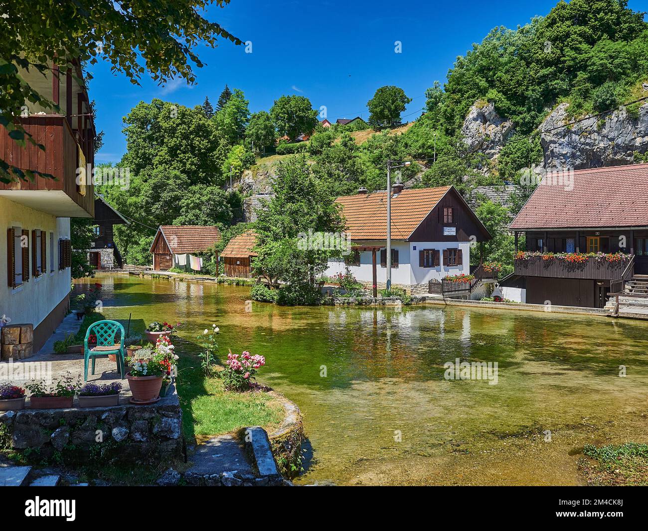 Rastoke is small beautiful village in Croatia amid waterfalls, watermills and small rivers. Stock Photo