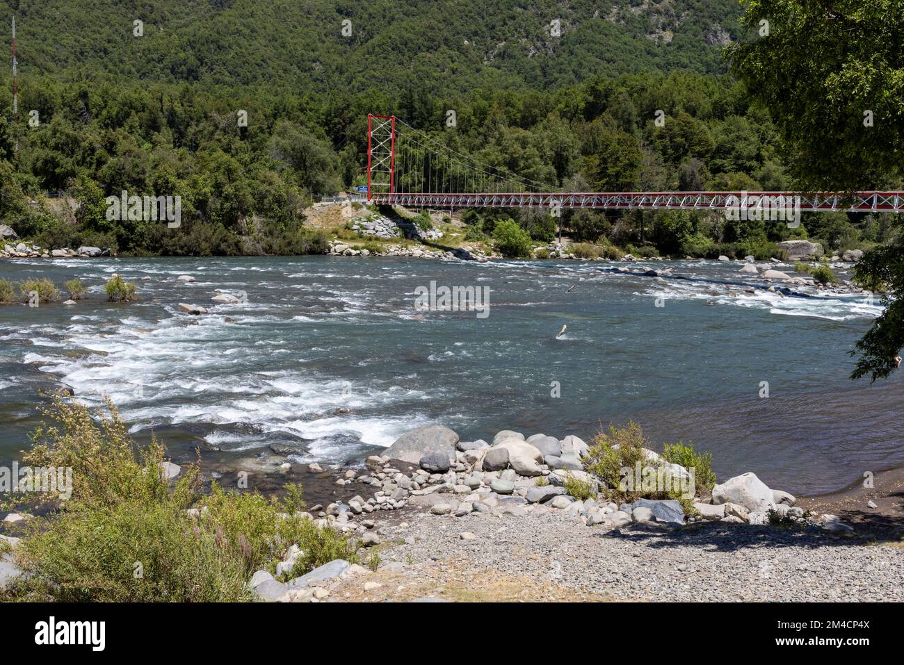 Landscape at Nuble River at San Fabian de Alico in Maule, Chile Stock Photo
