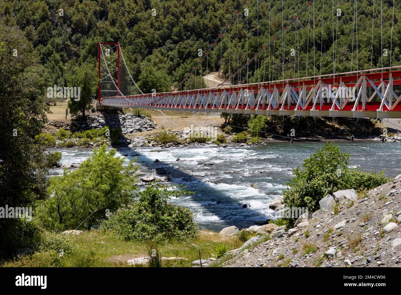 Pasarela Veguillas bridge over the Nuble River at San Fabian de Alico in Maule, Chile Stock Photo