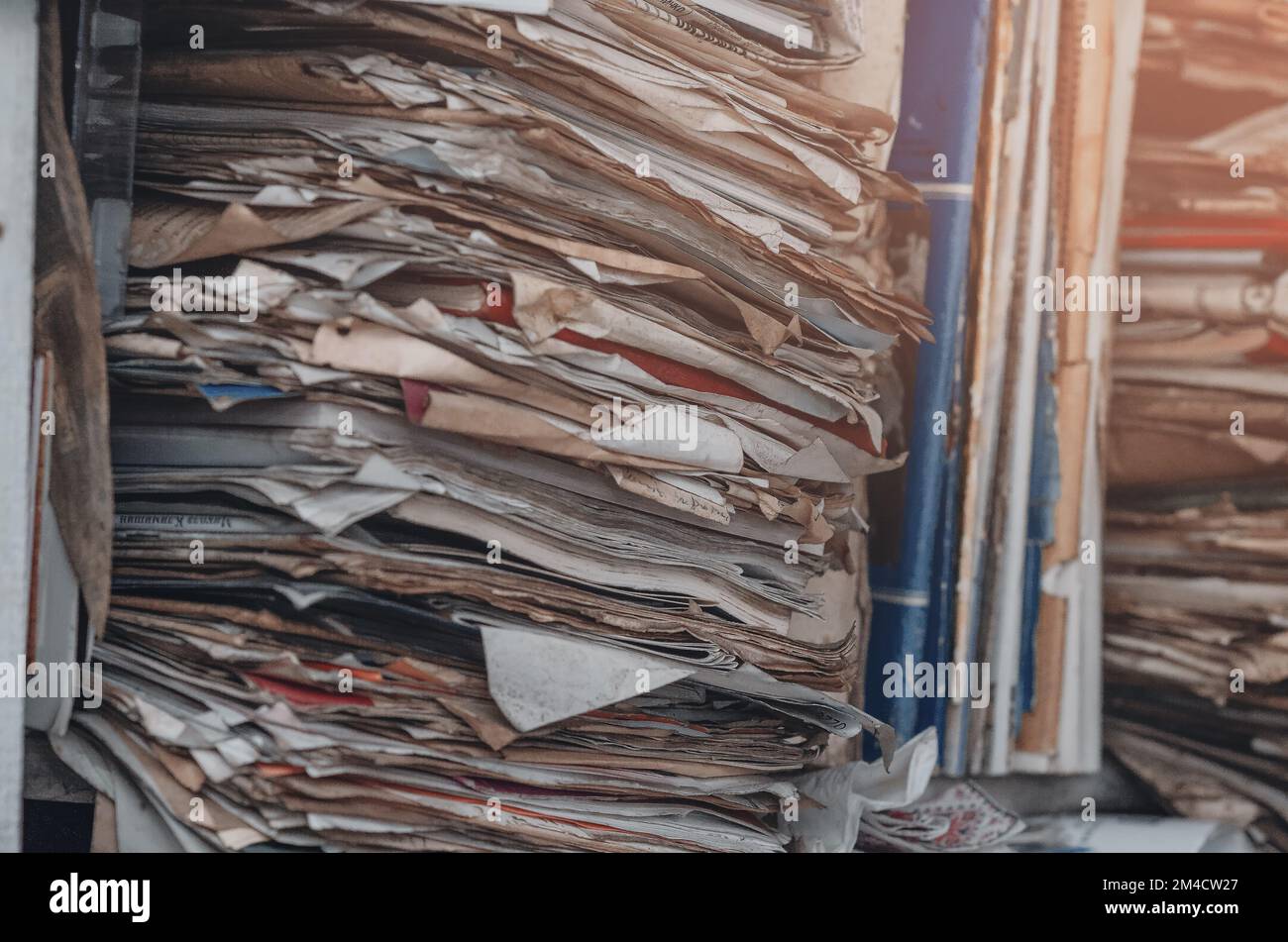 Shelves with old papers in folders, worn out old files Stock Photo Alamy