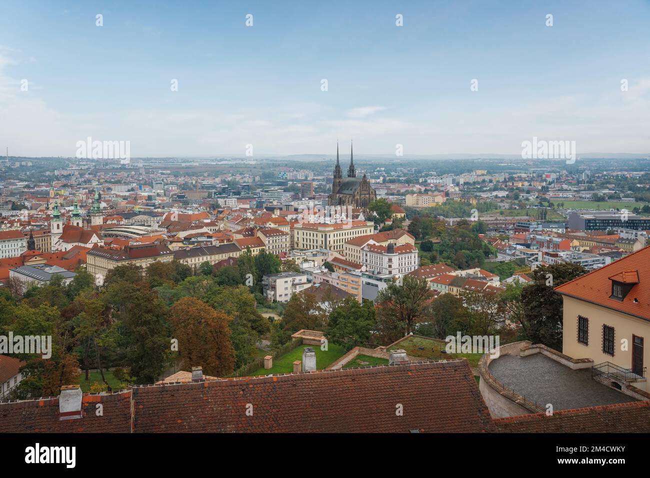 Aerial view of Brno with Cathedral of St. Peter and Paul - Brno, Czech Republic Stock Photo