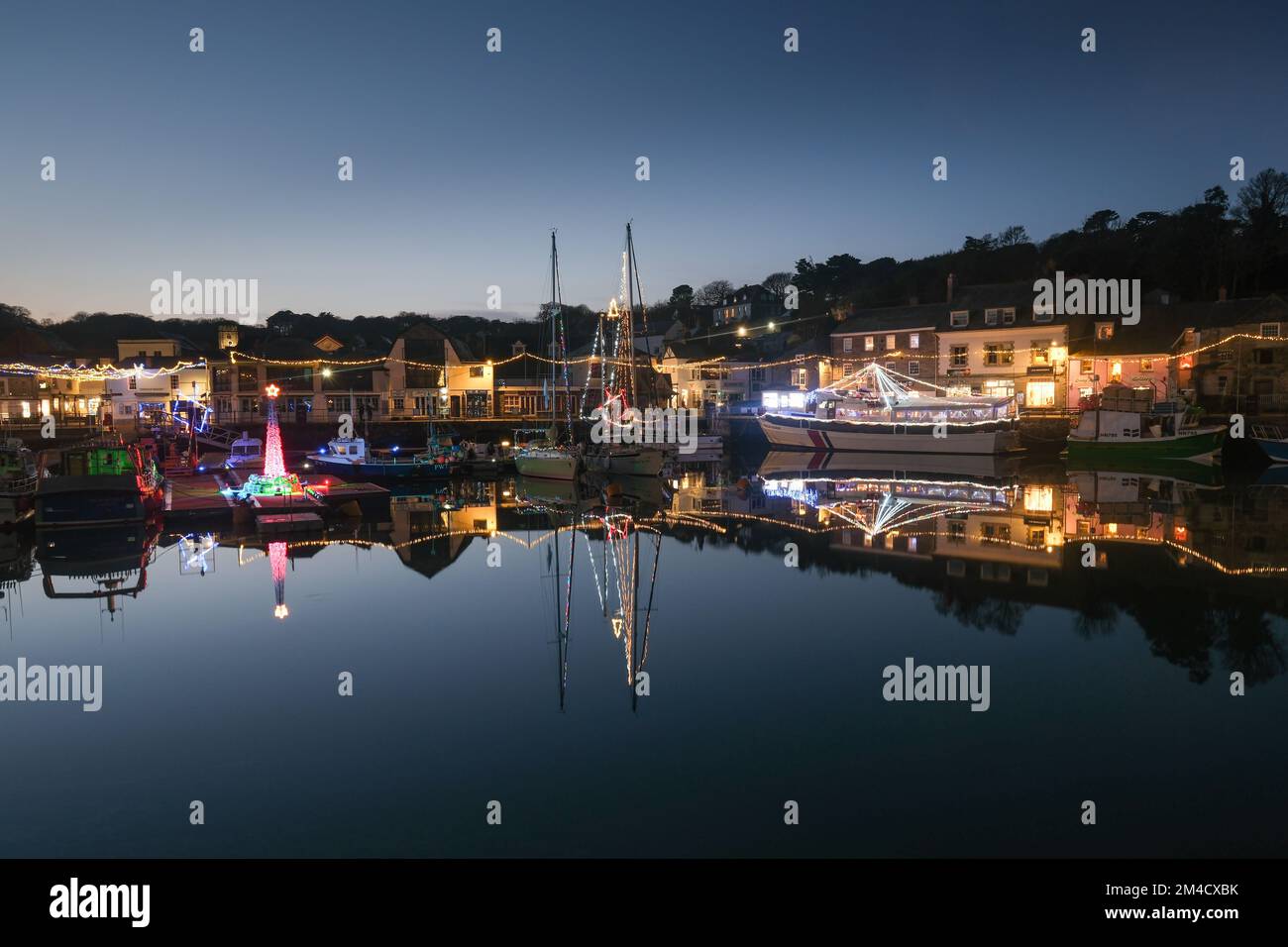 Padstow harbour christmas  lights in December 2022 Stock Photo