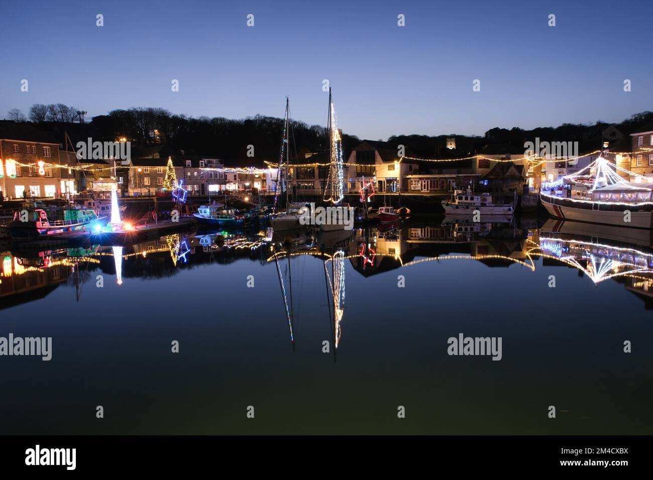 Padstow harbour christmas  lights in December 2022 Stock Photo