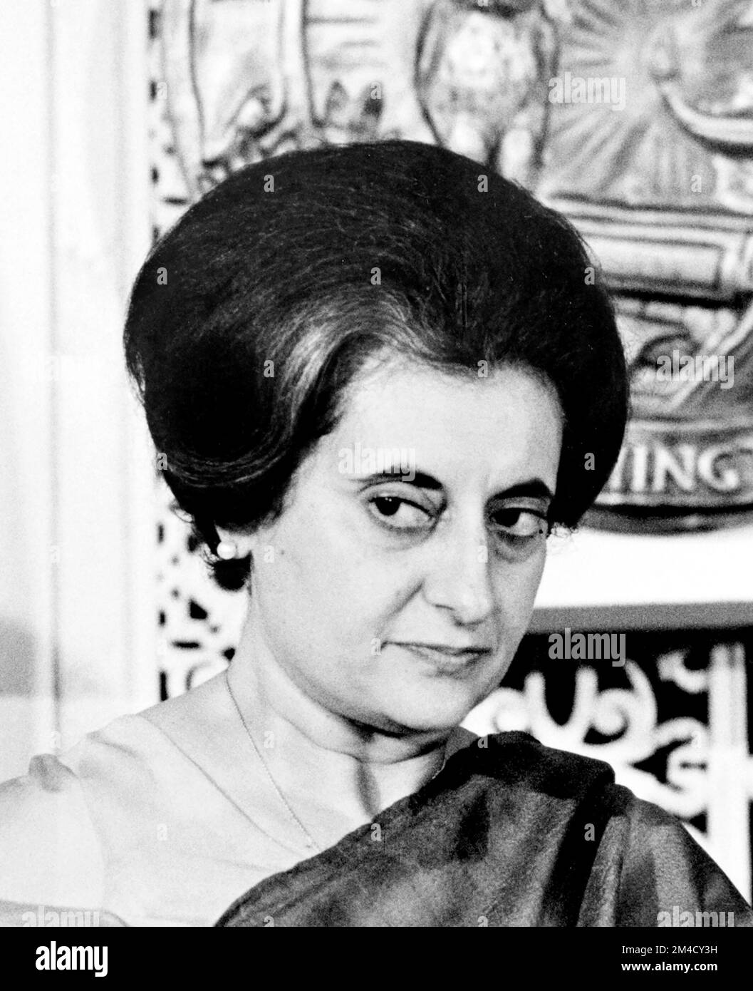 Indira Gandhi. Portrait of Indian Prime Minister, Indira Priyadarshini Gandhi (née Nehru; 1917-1984), photo by Warren K Lefler, 1966 Stock Photo