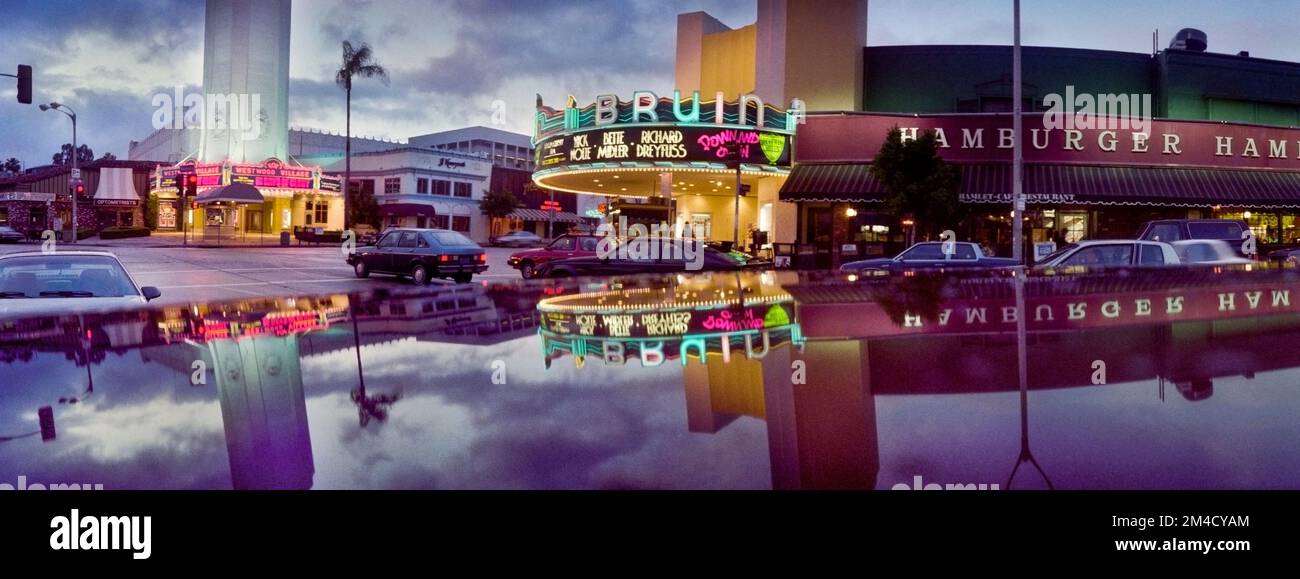 Fox Theatre, Westwood Village and the Fox Bruin Theater in the Westwood neighborhood of Los Angeles, California.  The movies playing were 16 Days of G Stock Photo