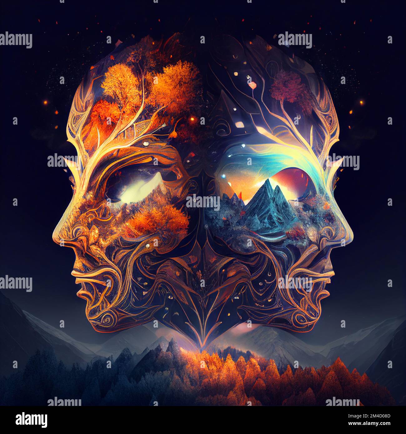 Masks of the Spirits, close to Nature and expressing identity Stock Photo