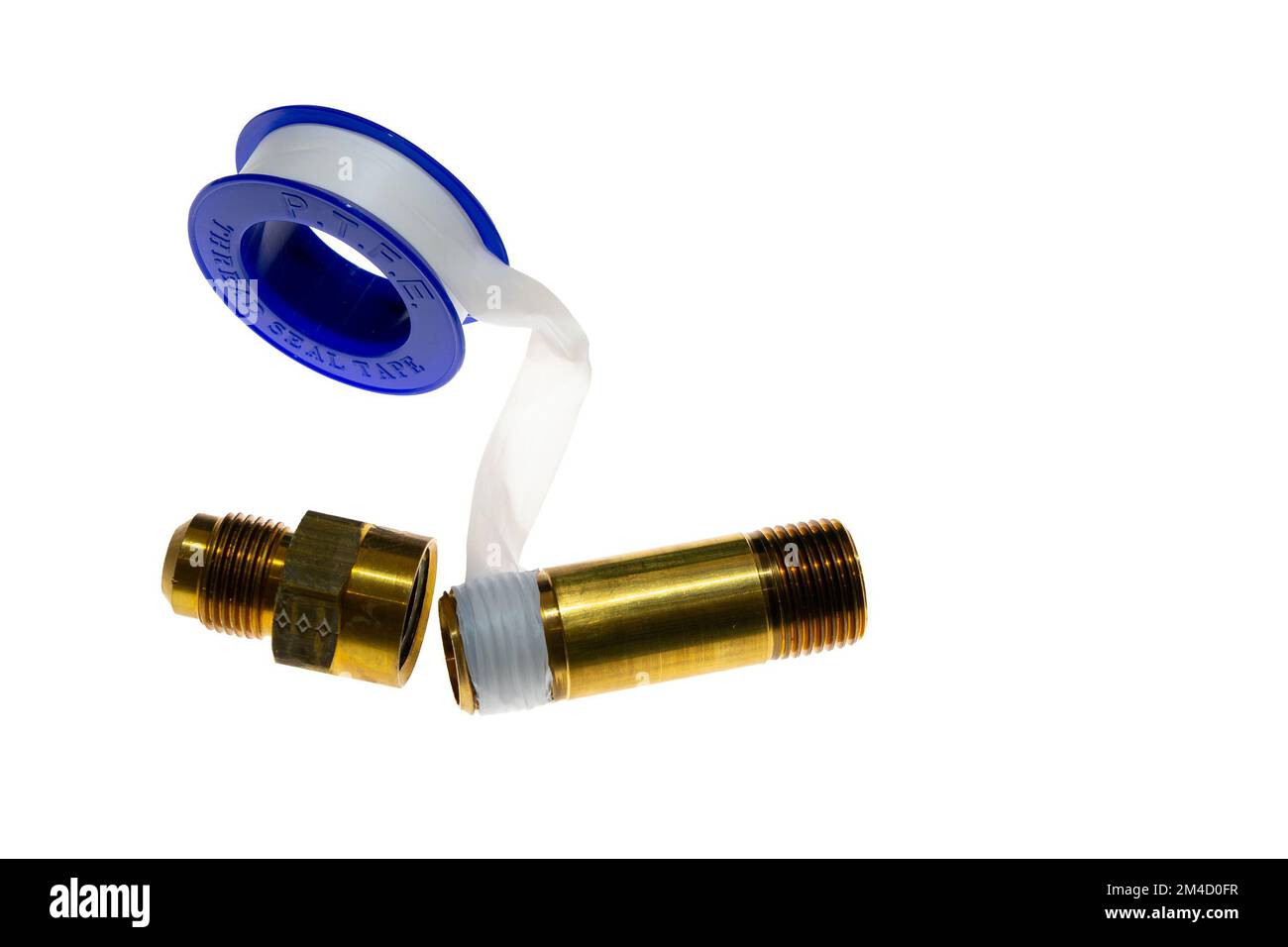 Teflon tape wrapped around the threads of the bronze pipe protects the