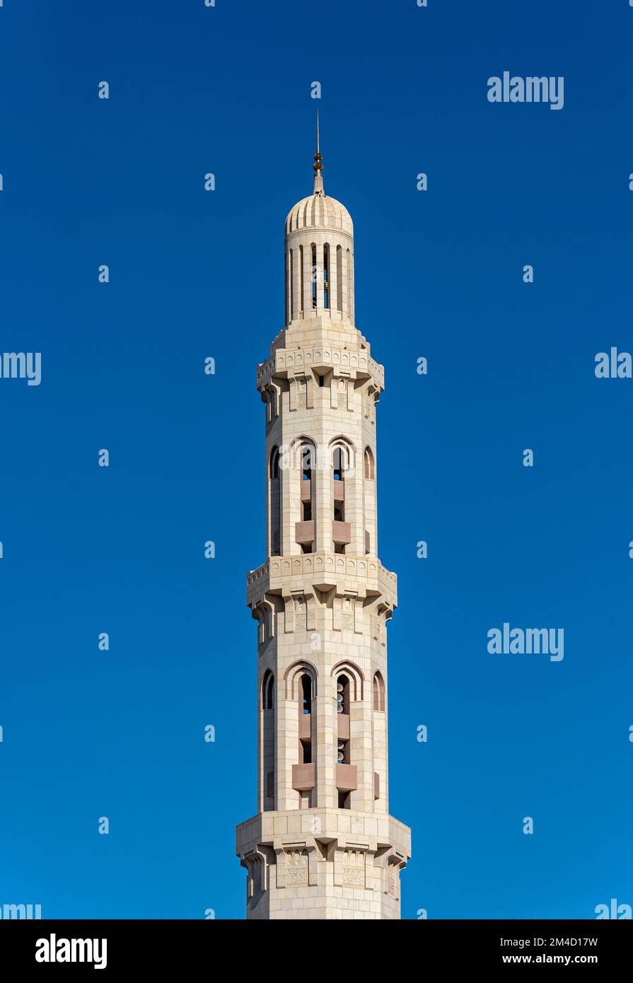 Close-up of minaret, Sultan Qaboos Grand Mosque, Muscat, Oman Stock Photo
