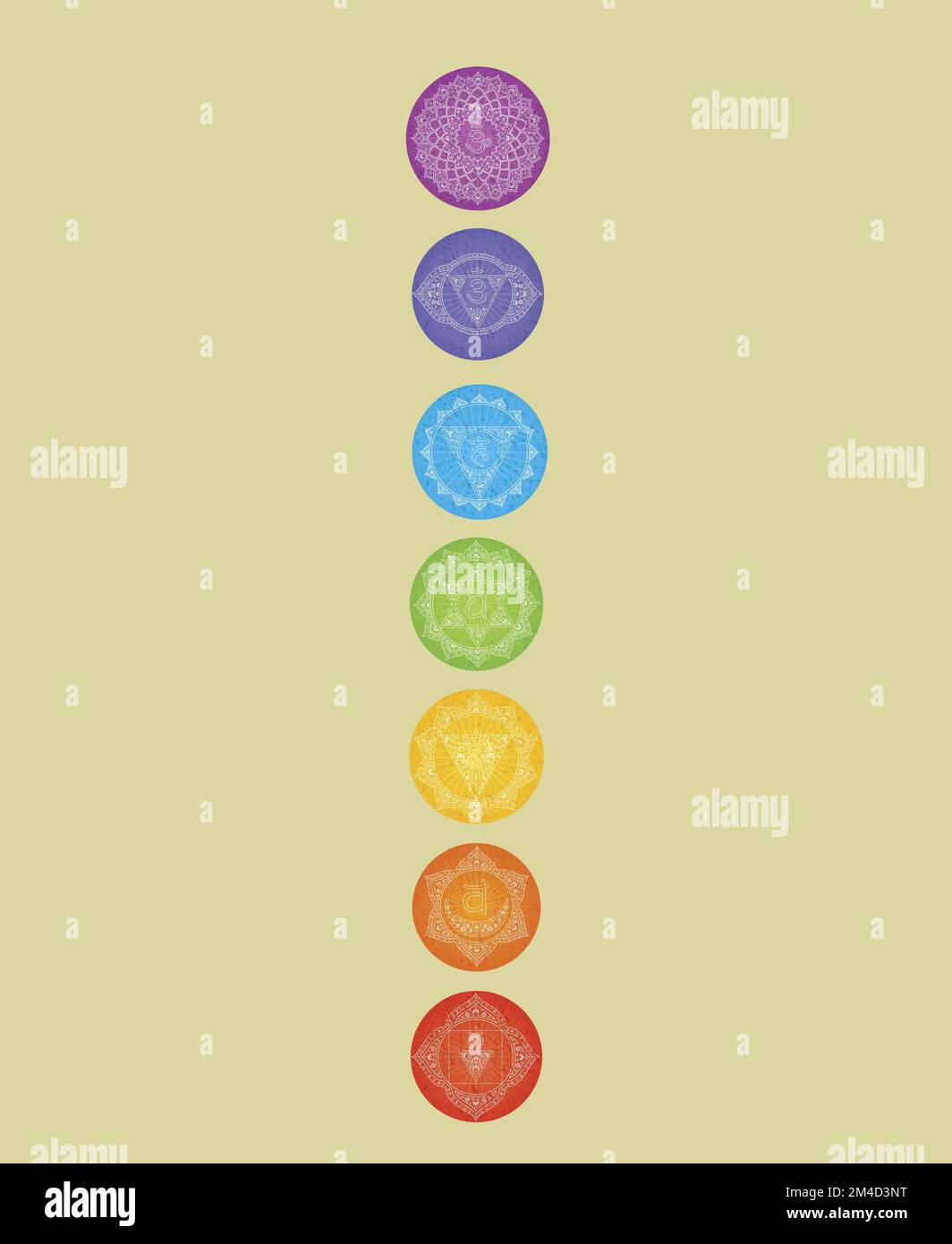 Chakra symbols and sacred geometry symbols isolated on color background ...
