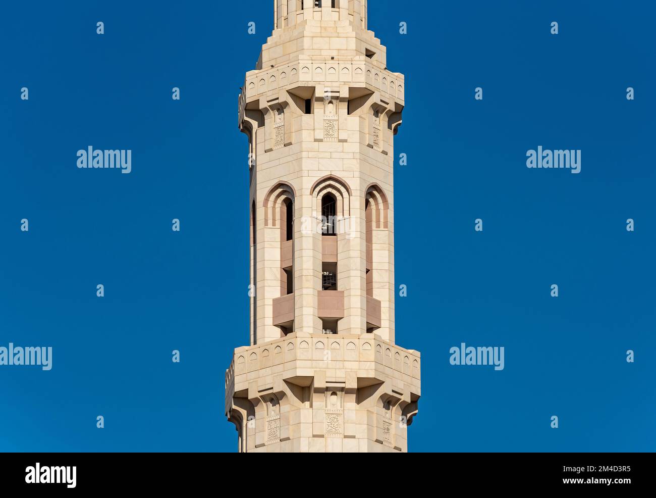 Close-up of minaret, Sultan Qaboos Grand Mosque, Muscat, Oman Stock Photo