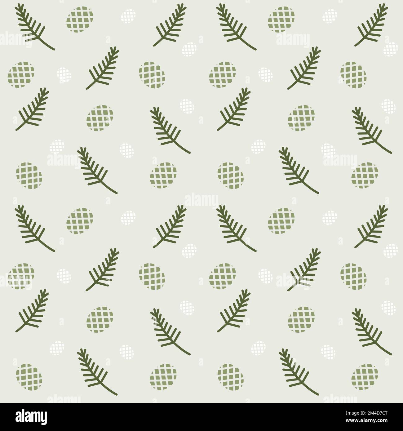 Seamless pattern with minimal pine branches and cones. Stock Vector