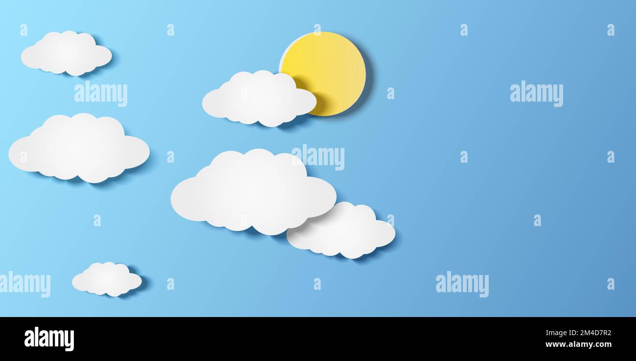 Vector illustration of sun on blue sky with clouds Stock Vector Image ...
