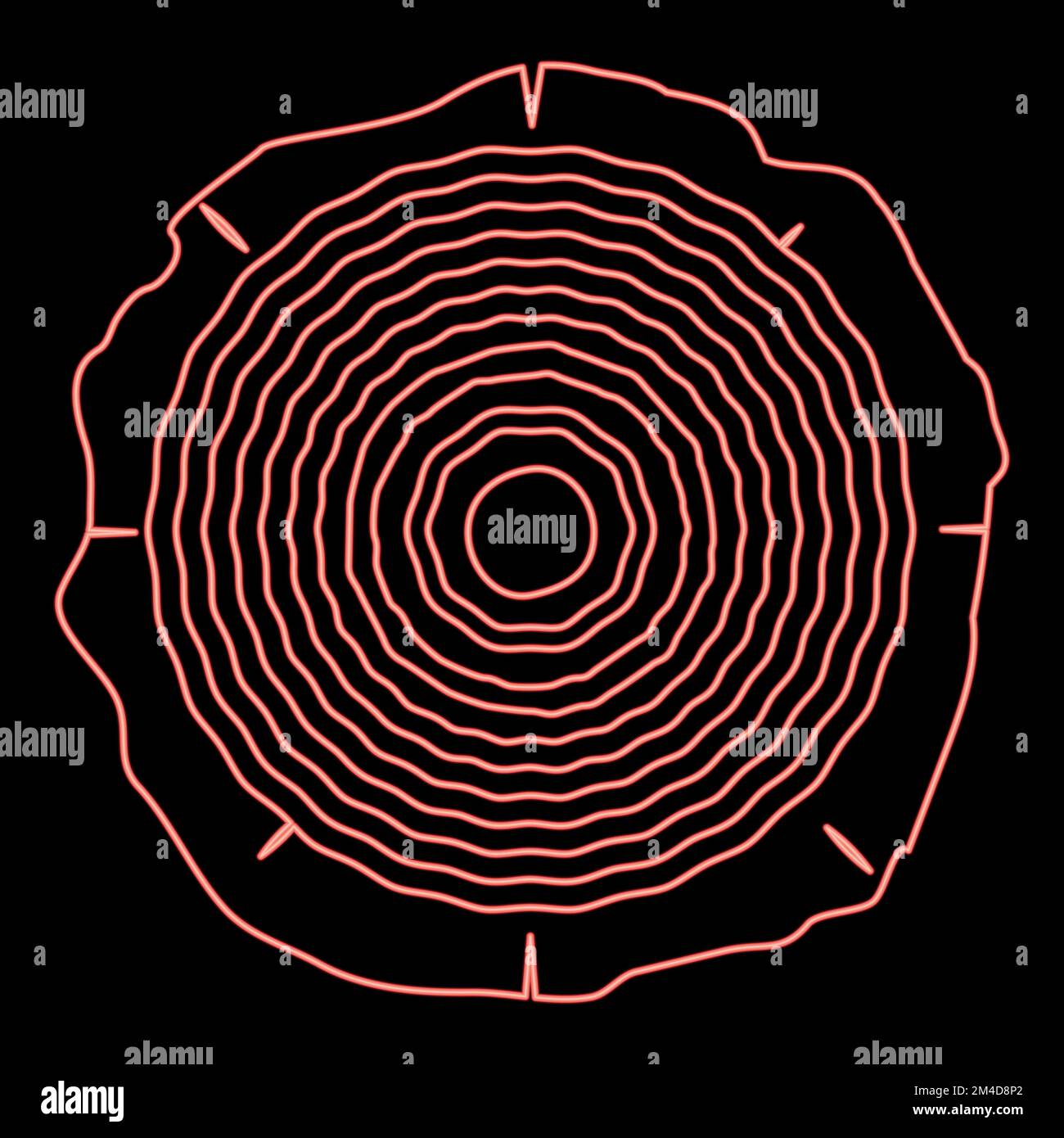 Neon cut tree Wood rings trunk Timber wooden texture icon black color vector illustration flat style simple image red color vector illustration image Stock Vector
