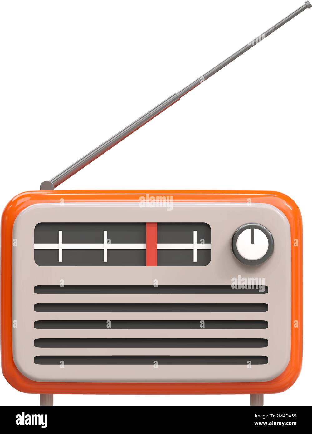 3d realistic orange old retro vintage radio tuner receiver icon