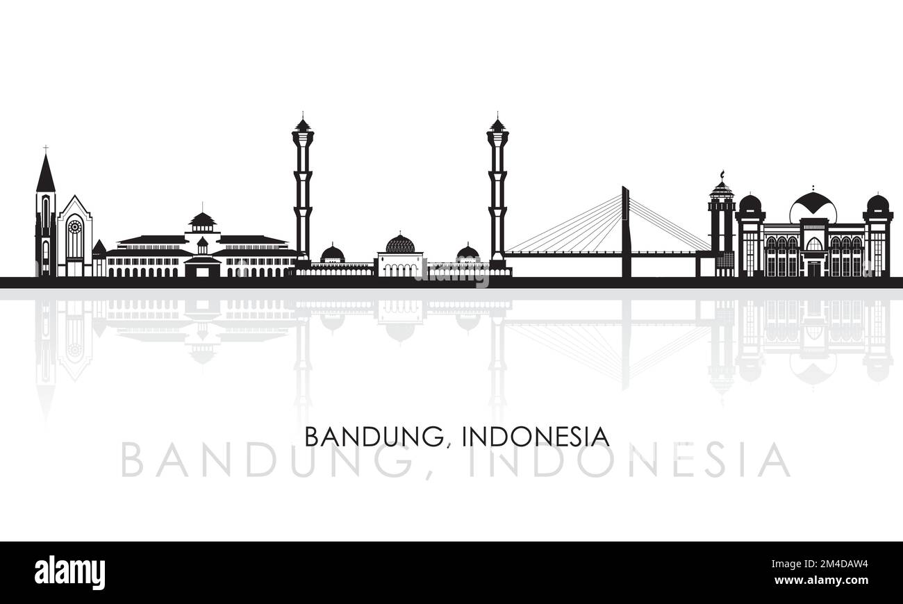 Silhouette Skyline panorama of city of Bandung, Indonesia - vector illustration Stock Vector