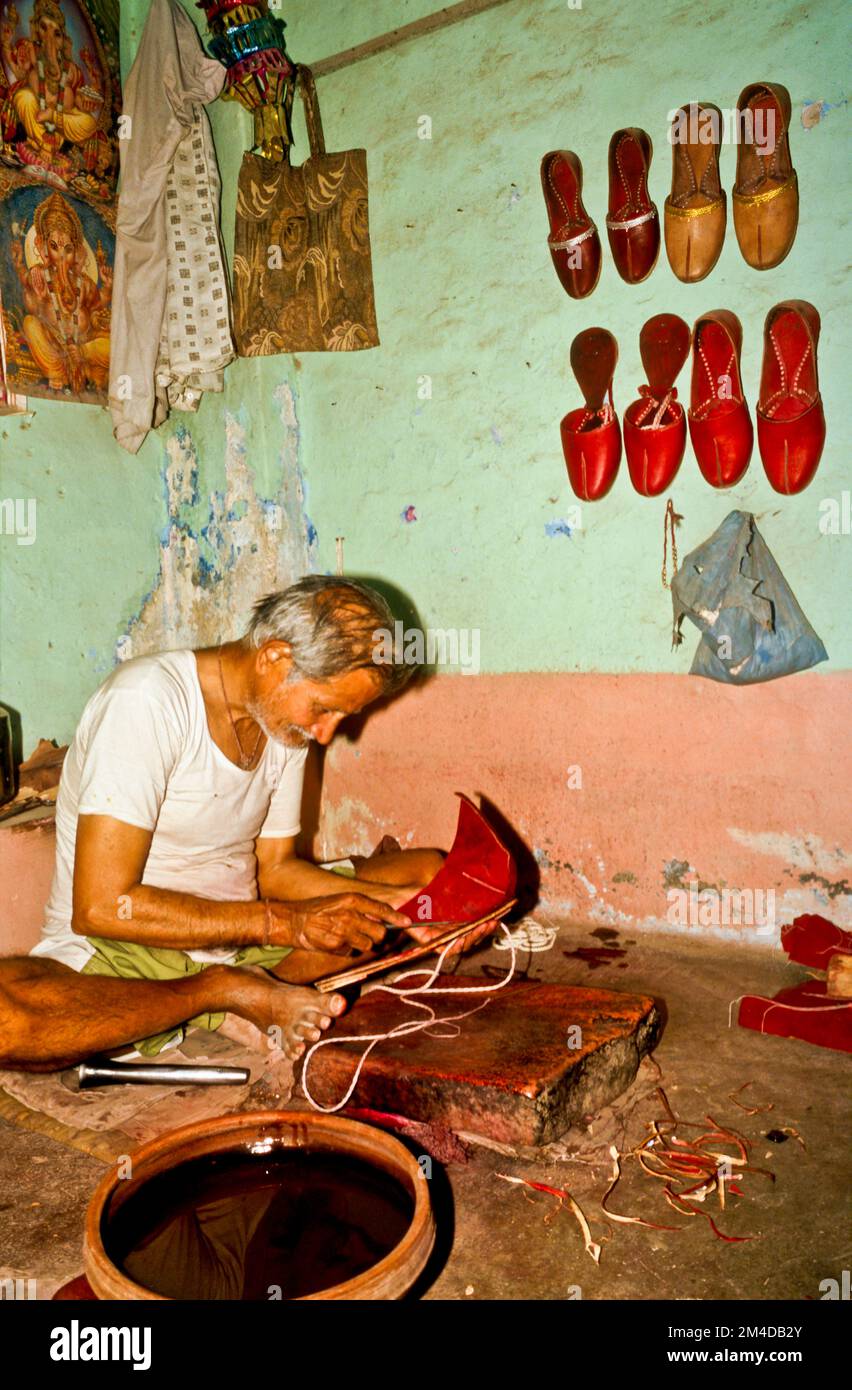 Making the traditional rajasthani shoes need some skills Stock Photo