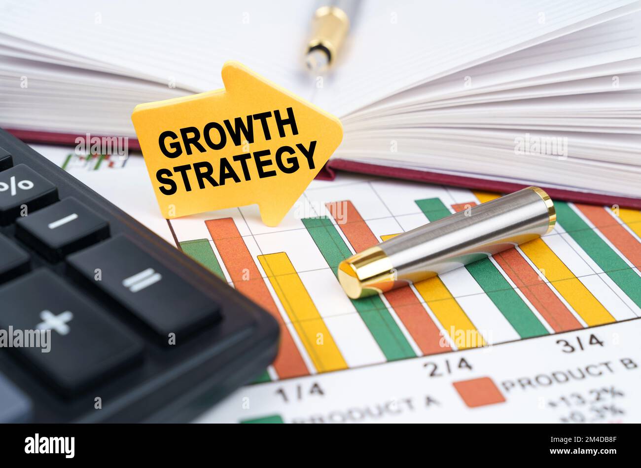 Business concept. On the business charts there is a notepad, a pen and ...