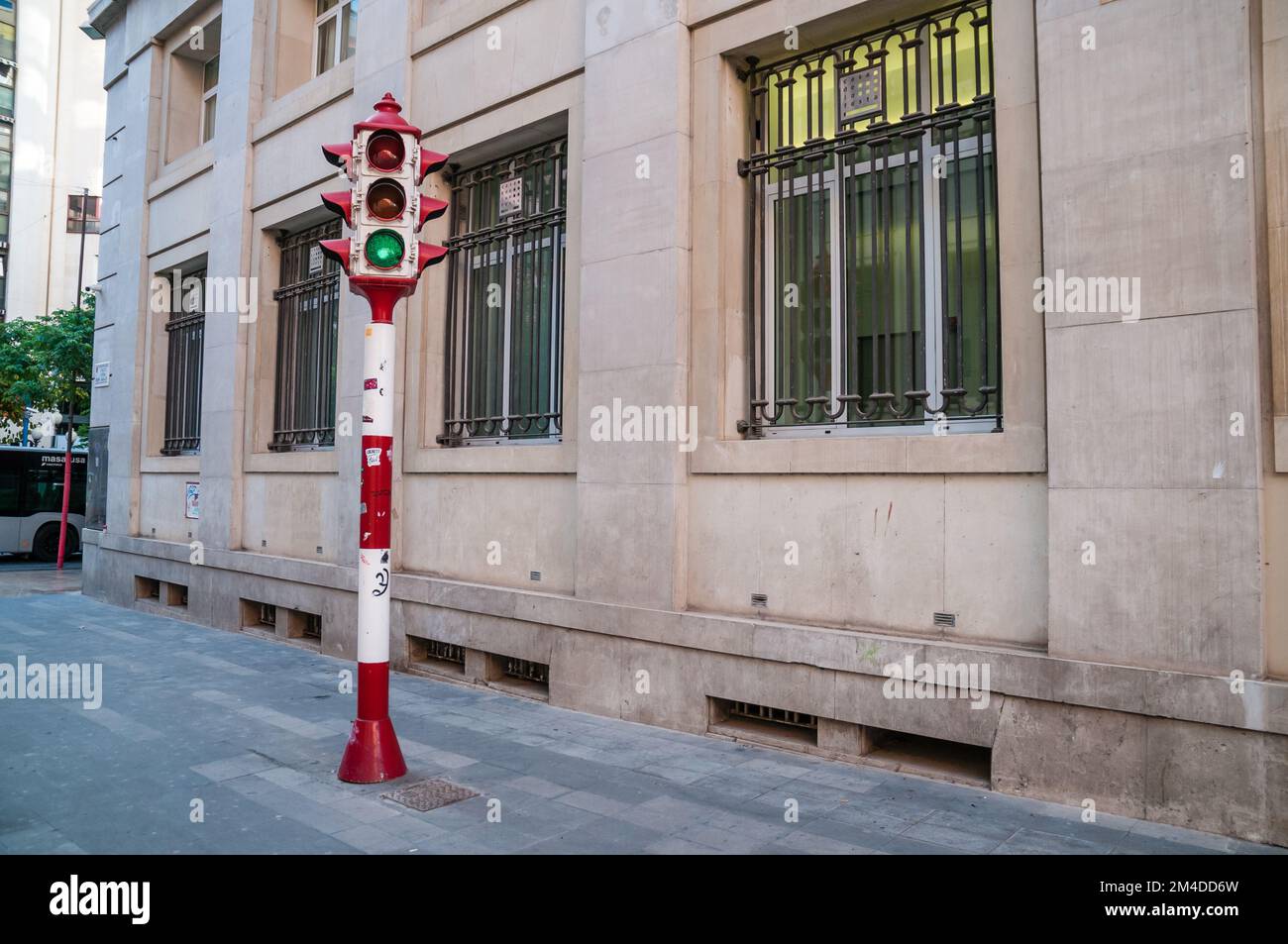 Vintage illuminated spanish traffic light, Alicante, Spain Stock Photo Alamy