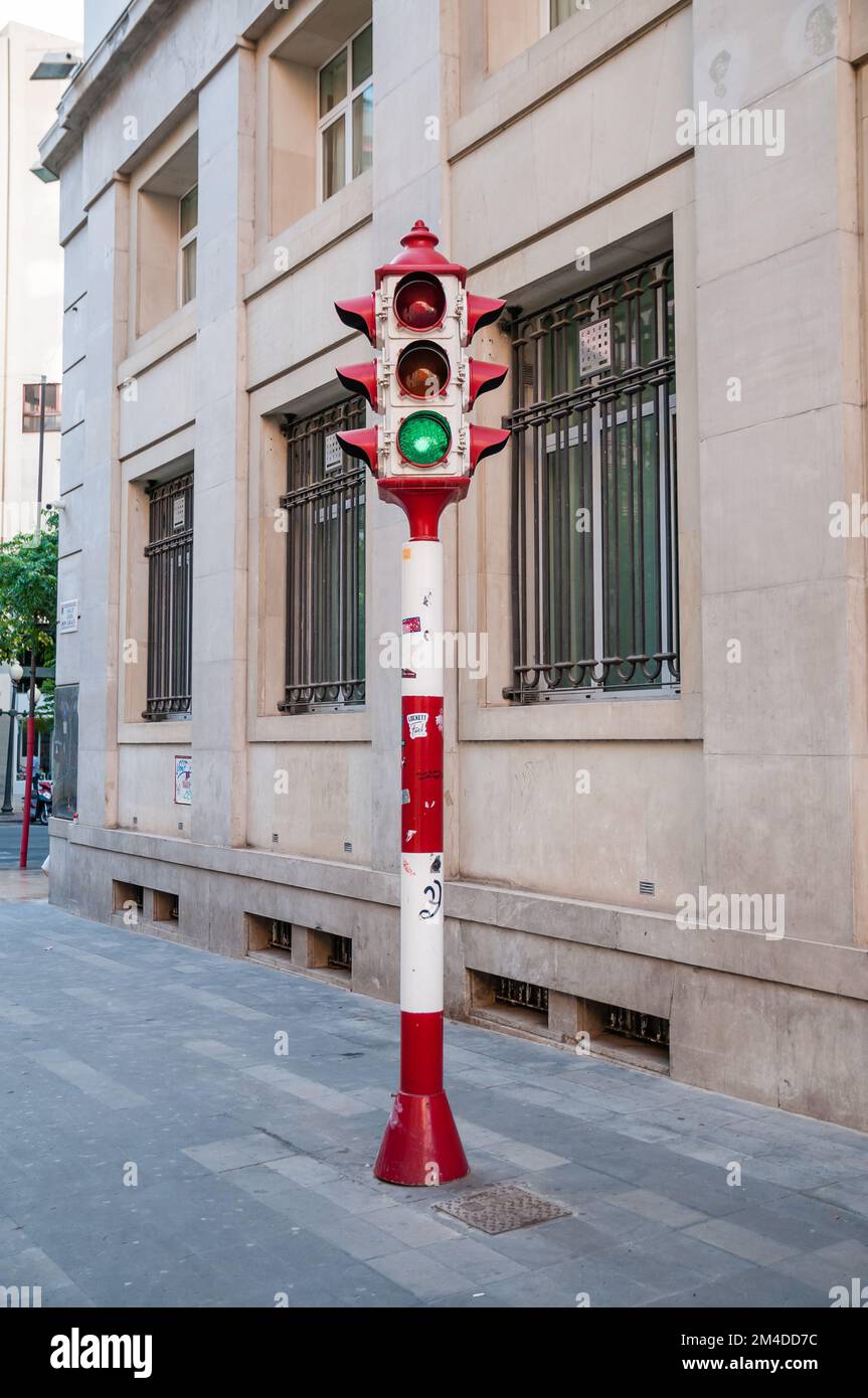 Vintage illuminated spanish traffic light, Alicante, Spain Stock Photo Alamy
