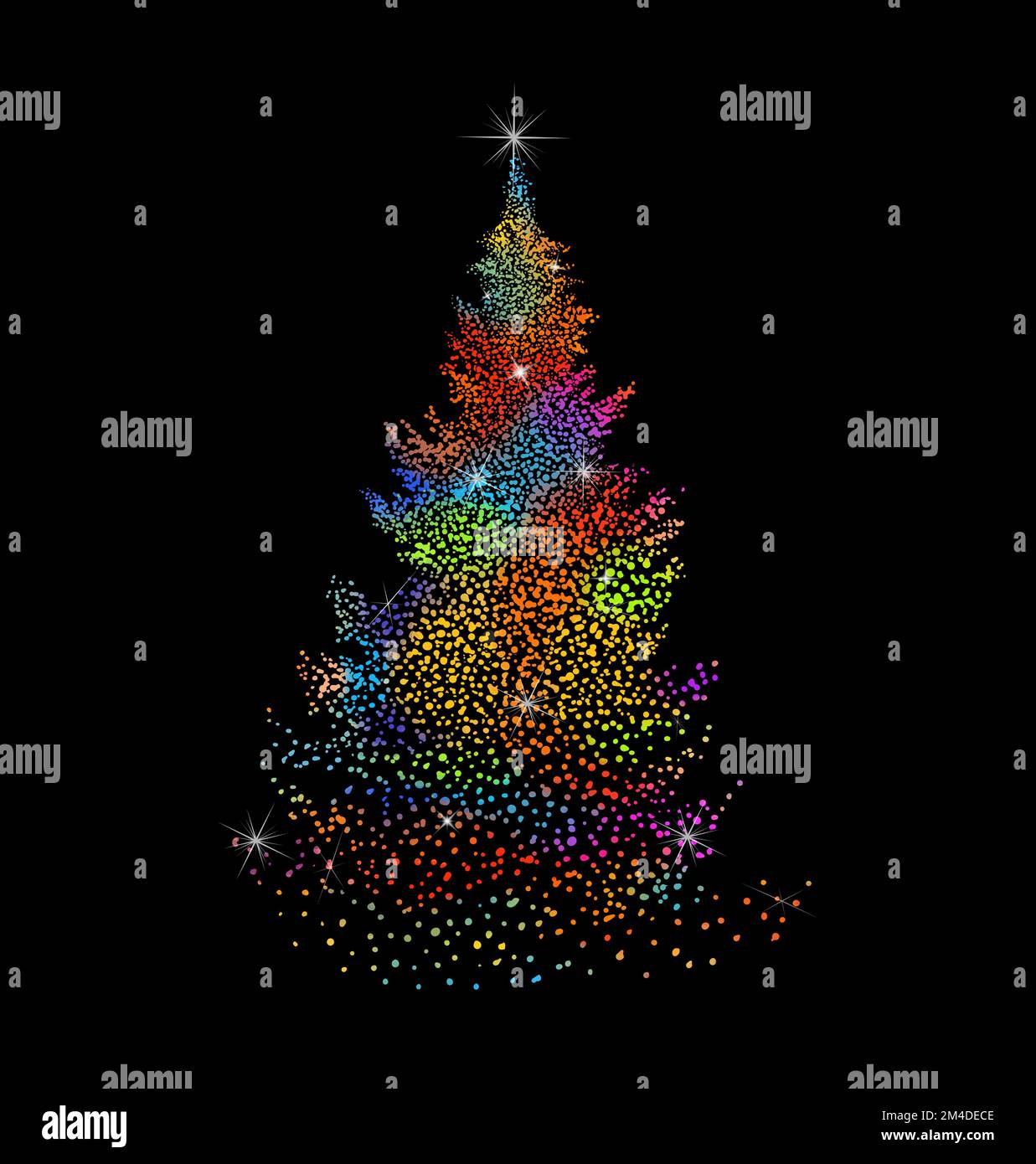 Colored Christmas tree on a black background. Vector illustration Stock ...