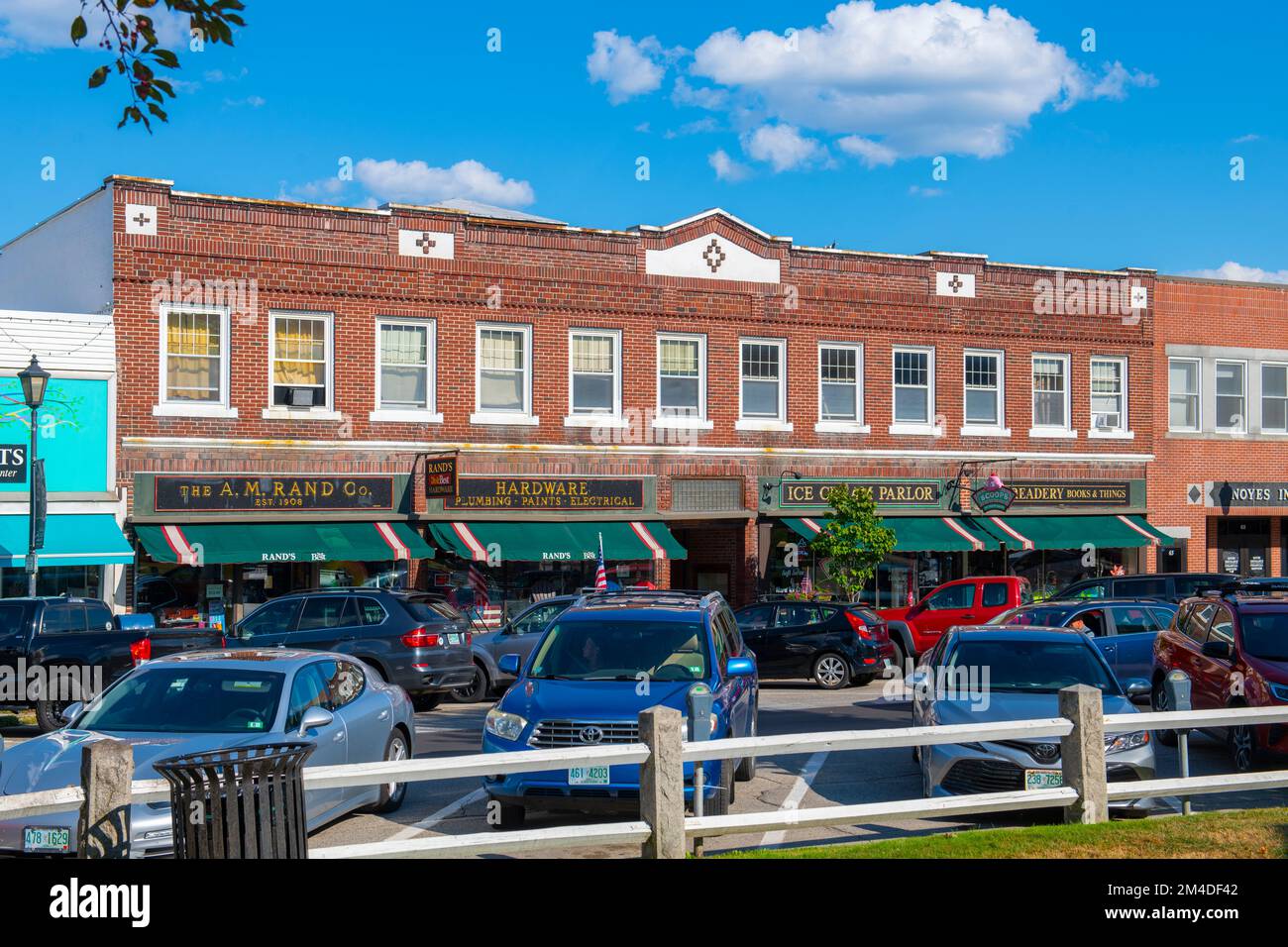 Historic commercial buildings on Main Street in town center of Plymouth