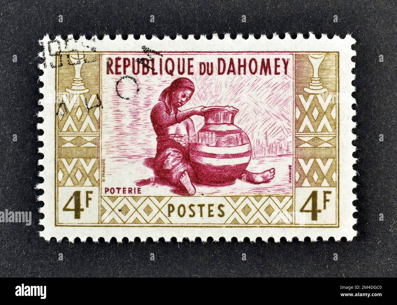 Cancelled postage stamp printed by Dahomey, that shows Pottery, circa