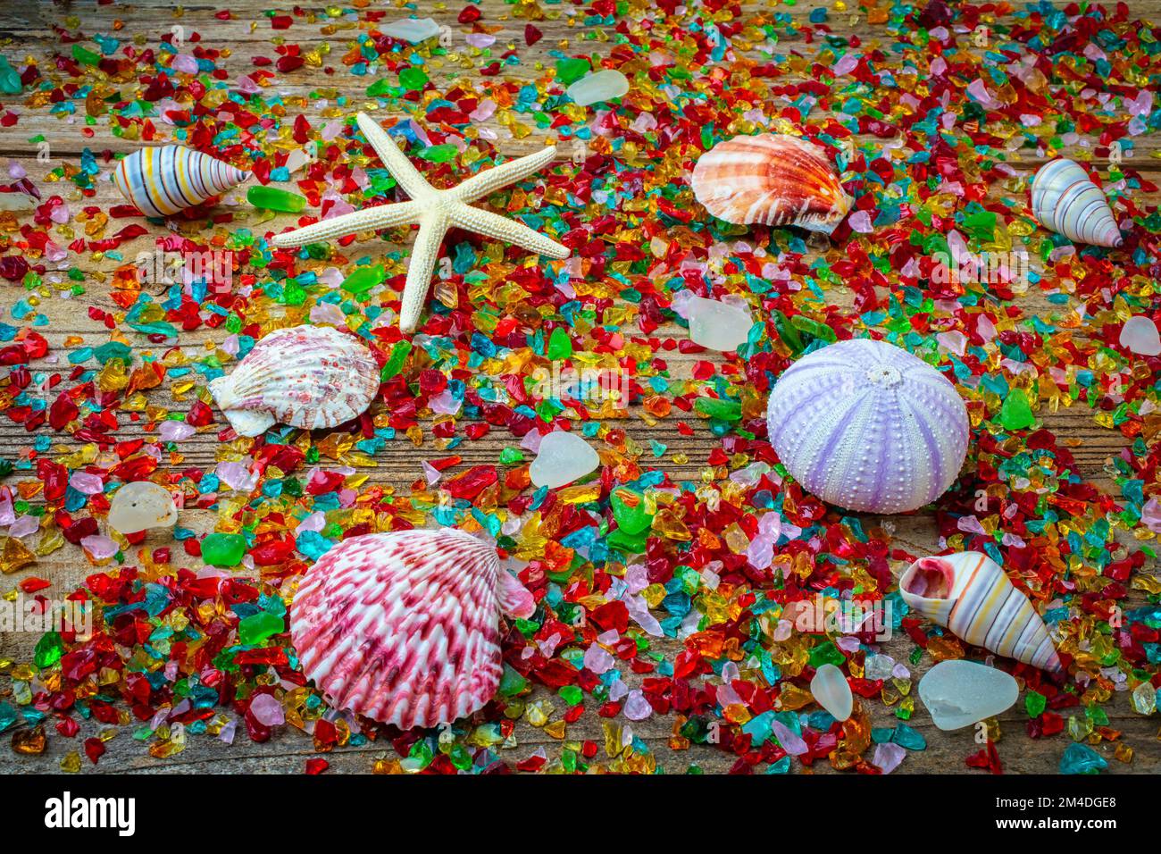 White Starfish And Beach Glass Stock Photo - Alamy