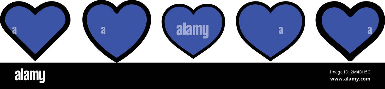 Horizontal set Heart Navy blue. Heart Symbol. heart icon. shaped logo. romance, valentines, valentine, romantic, concept, card, marriage, two. Stock Vector
