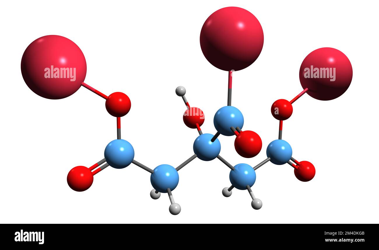 3D image of Trisodium citrate skeletal formula - molecular chemical structure of  food additive Citrosodine isolated on white background Stock Photo