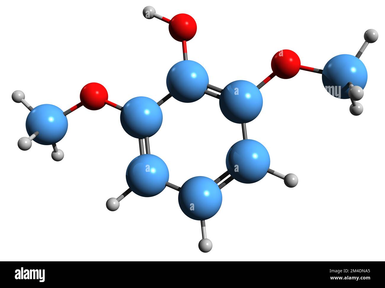 3D image of Syringol skeletal formula - molecular chemical structure of Dimethoxyphenol isolated on white background Stock Photo