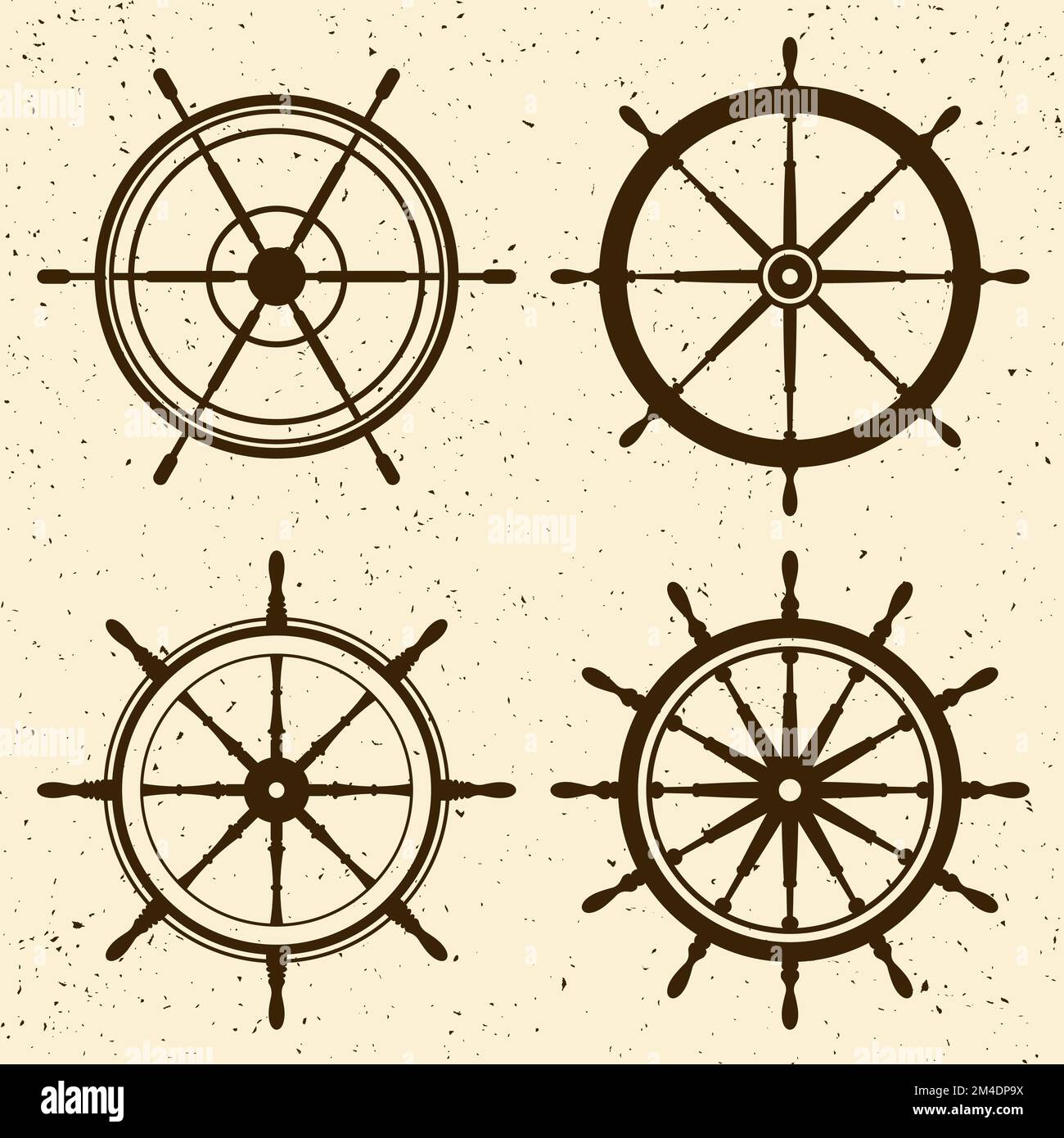 Collection of grunge vintage steering wheels. Ship, yacht retro wheel ...