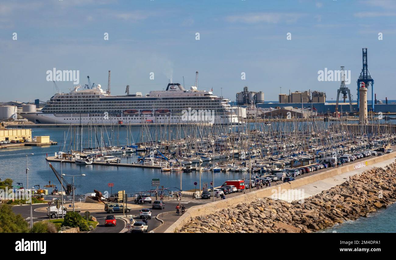 France, Sete, Old Port, Marina, Viking Sky cruise ship Stock Photo
