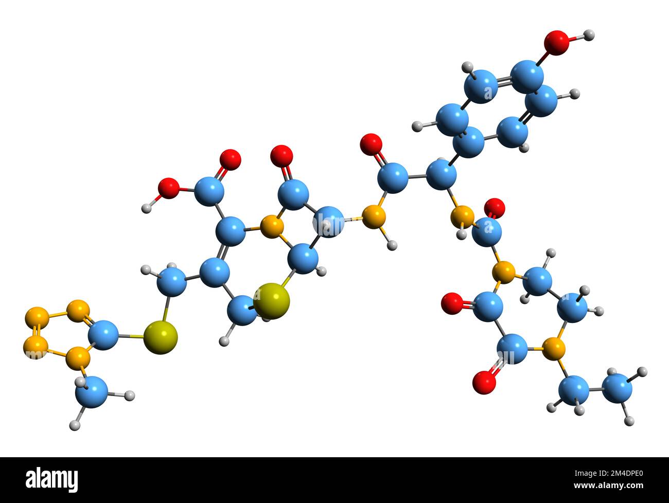 3D image of Cefoperazone skeletal formula - molecular chemical structure of  cephalosporin antibiotic isolated on white background Stock Photo