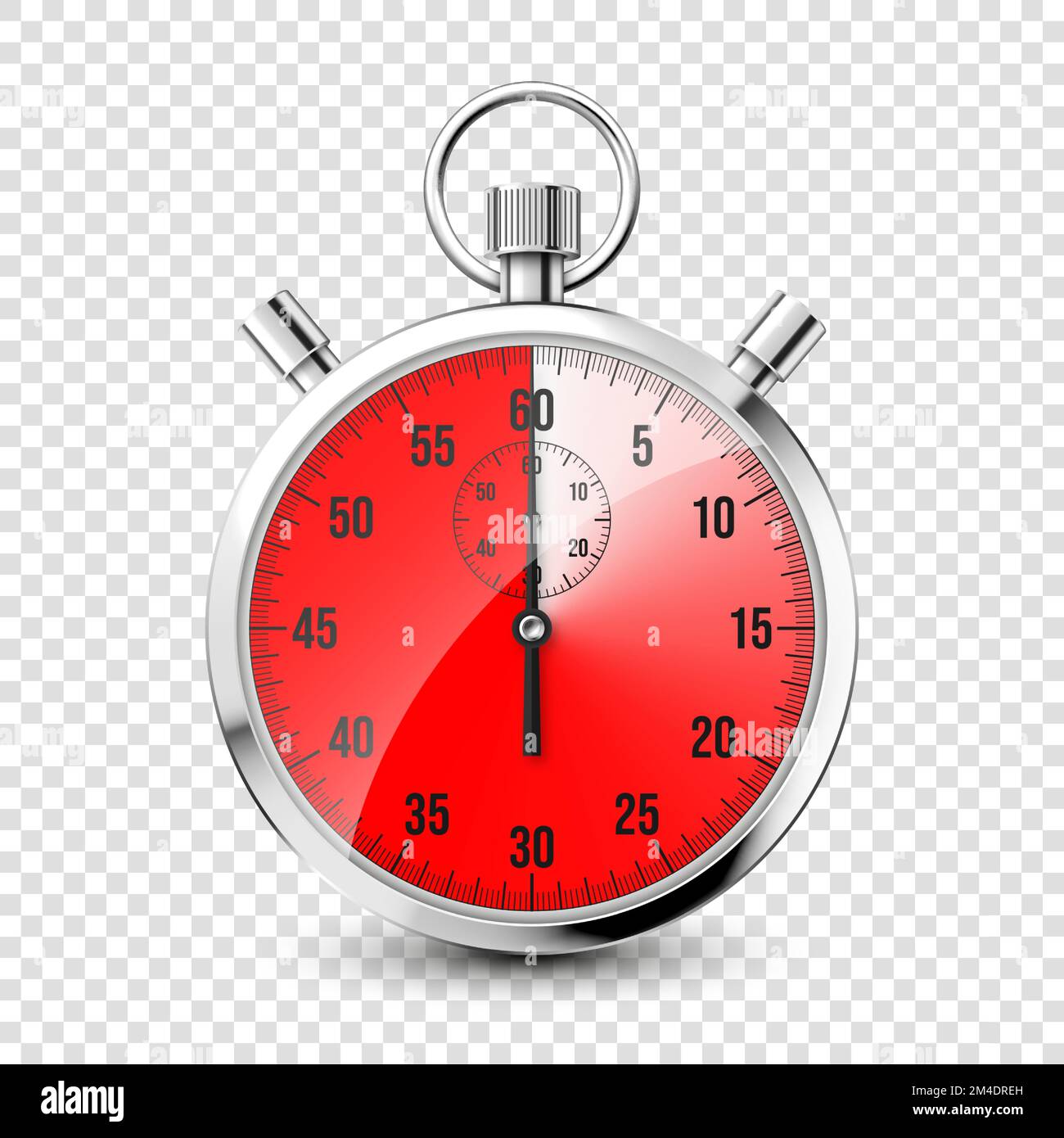 Realistic classic stopwatch icon. Shiny metal chronometer, time counter